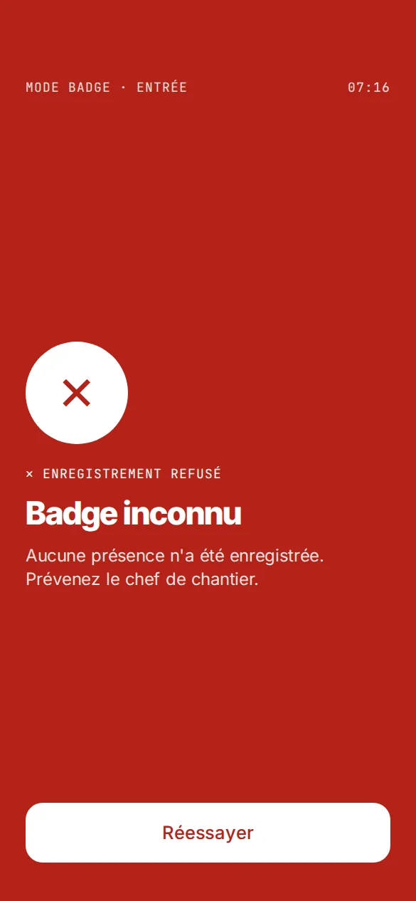 Écran rouge : refusé